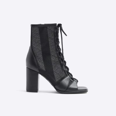 Mesh booties block on sale heel