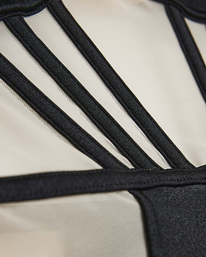 Black mesh panelled swimsuit