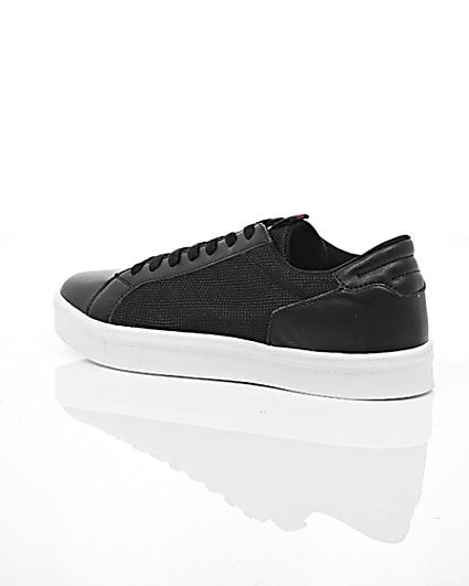 360 degree animation of product Black mesh side panel lace-up trainers frame-19