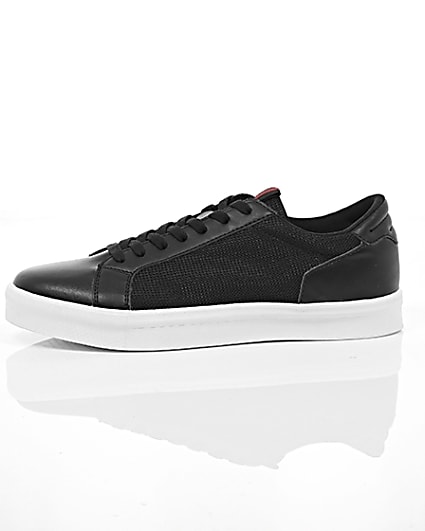 360 degree animation of product Black mesh side panel lace-up trainers frame-22