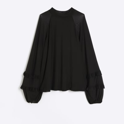 Black mesh sleeve blouse | River Island