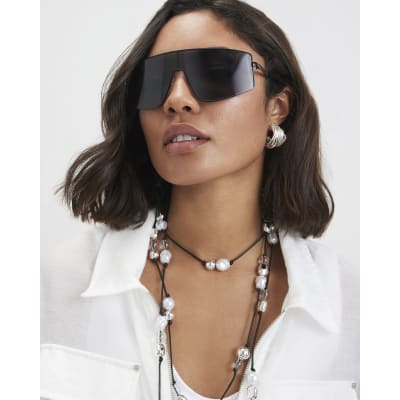 Black Metal Frame Visor Sunglasses