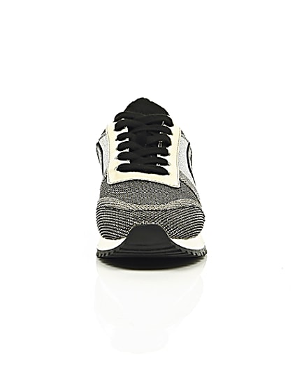 360 degree animation of product Black metallic croc lace-up runner trainers frame-4