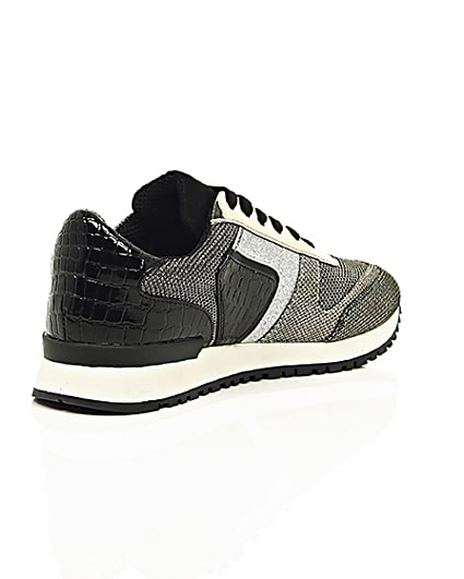 360 degree animation of product Black metallic croc lace-up runner trainers frame-13