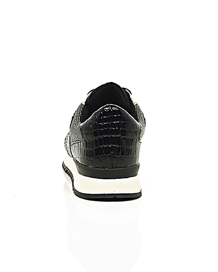360 degree animation of product Black metallic croc lace-up runner trainers frame-16