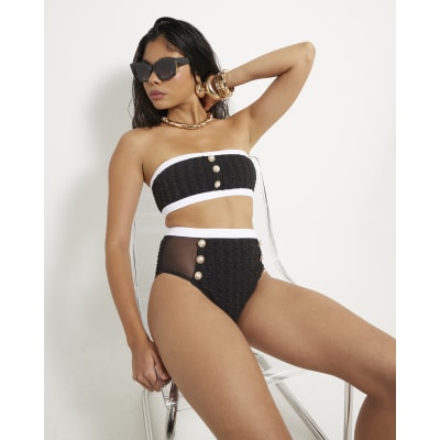 Black Metallic Textured Bikini Bottoms | River Island