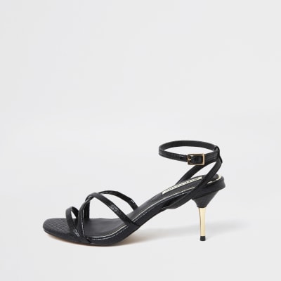 black leather barely there heels