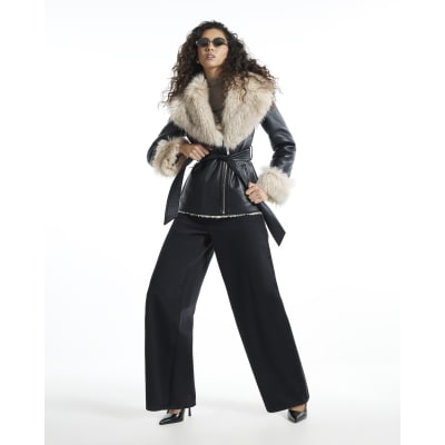 Mid Length Belted Shearling Jacket