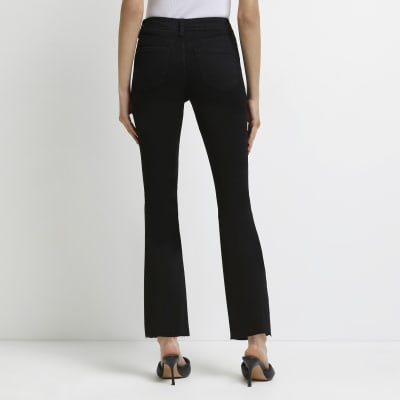 Black mid rise cropped flared jeans | River Island