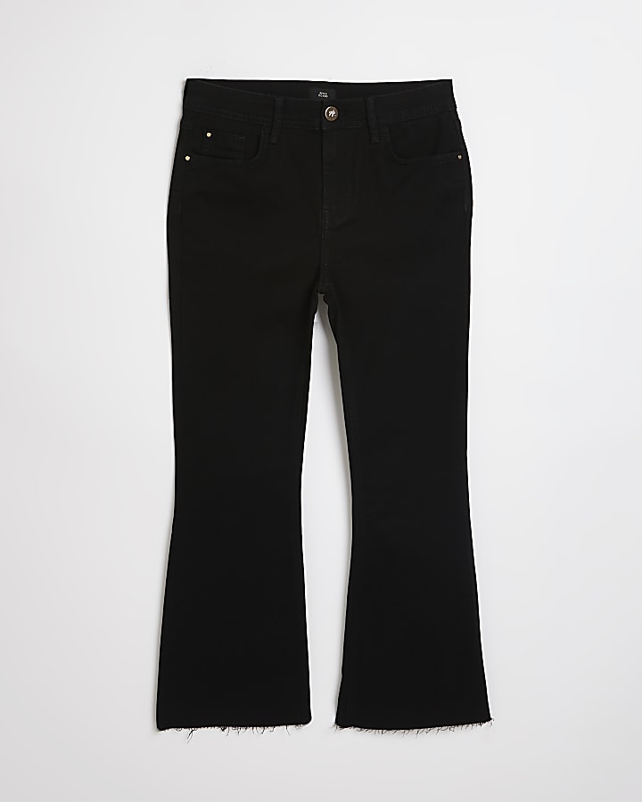 Black mid rise cropped flared jeans