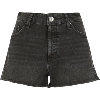 mid rise black denim shorts