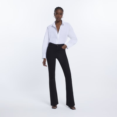 Black mid rise flared jeans