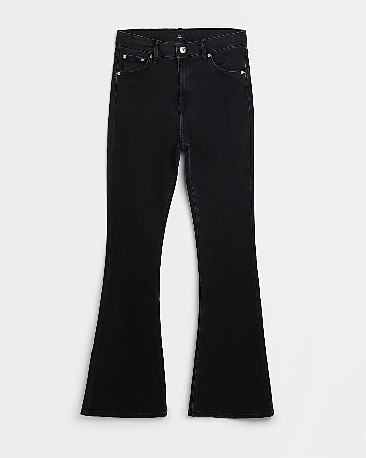 Black mid rise flared jeans