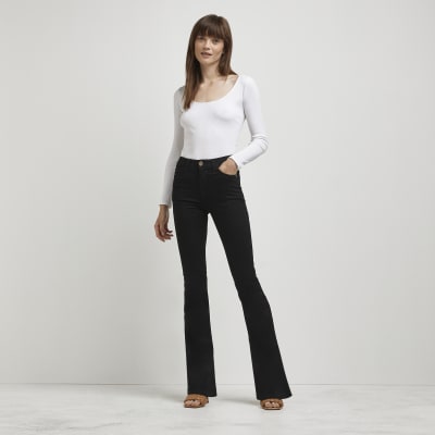 mid rise stretch flare jeans