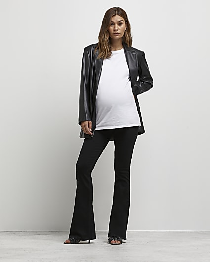 Black mid rise maternity flared jeans