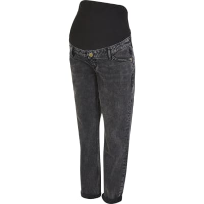 Black mid rise maternity flared jeans