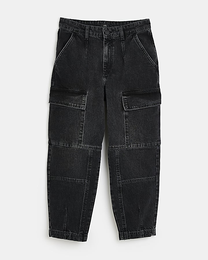 Black mid rise utility jeans