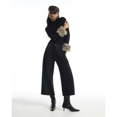 Mid Rise Wide Leg Belted Crop Jeans