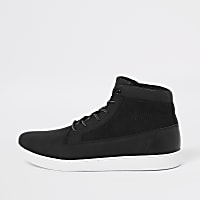 Black mid top cord panel trainers