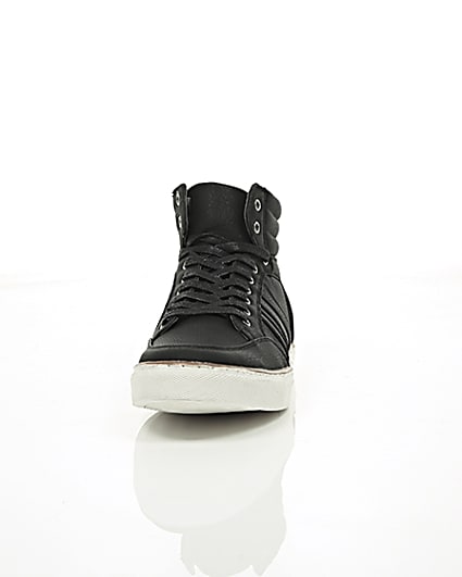 360 degree animation of product Black mid top lace-up trainers frame-3