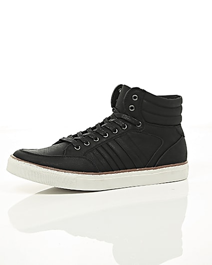 360 degree animation of product Black mid top lace-up trainers frame-23