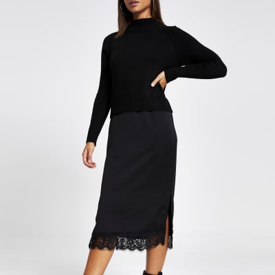 river island black satin dress