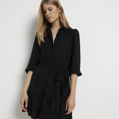 Black mini shirt dress