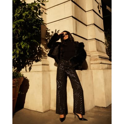 Black Mirror Studded Relaxed Straight Jeans