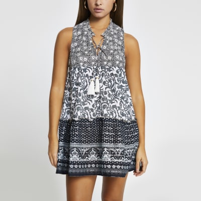 River IslandRiver Island Womens Black mixed print mini beach dress