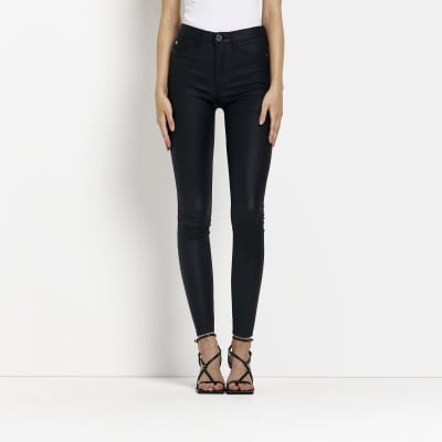 River Island Molly Mid Rise Coated Skinny Jeans In Black, 56% OFF