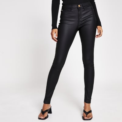 Black molly mid rise coated jean | River Island