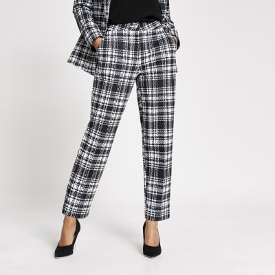 black and white check trousers womens