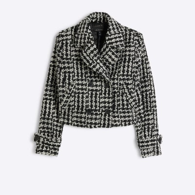 River island black boucle jacket sales