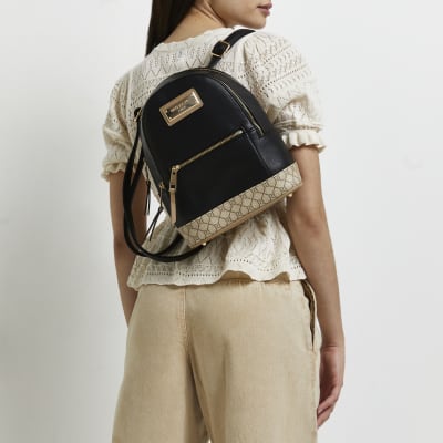 Black monogram backpack River Island