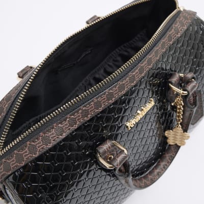 Black Monogram Embossed Bowler bag River Island