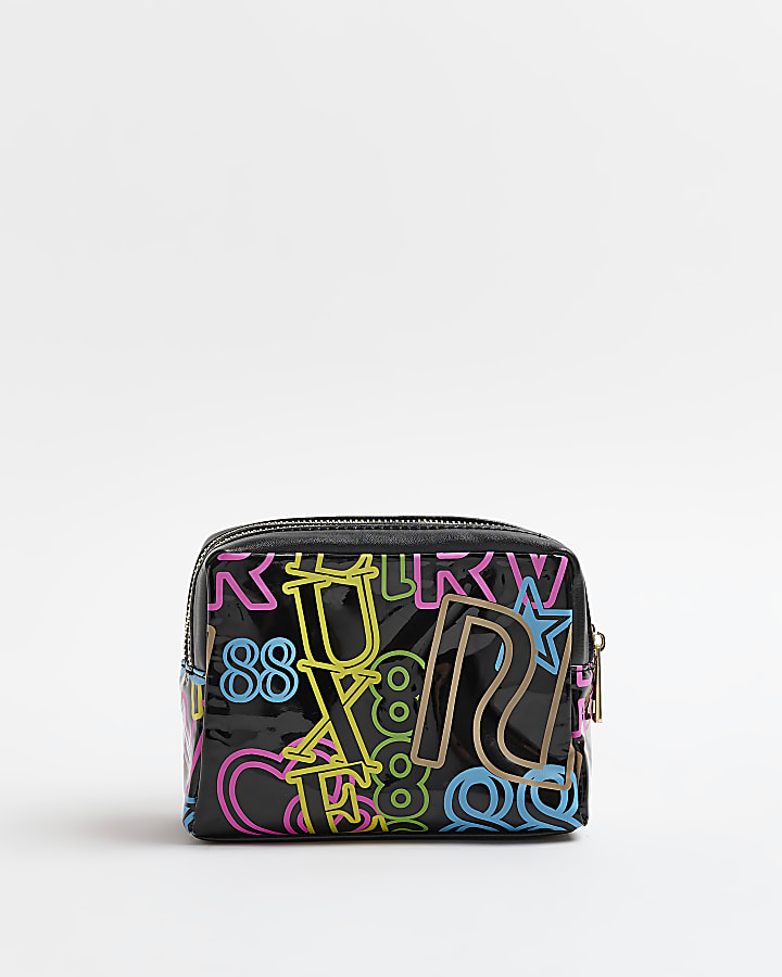 Black monogram graffiti make up bag