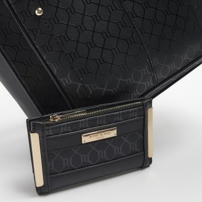 Black monogram messenger bag and purse bundle River Island
