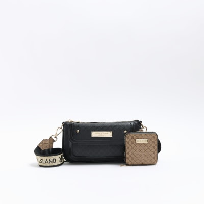 River Island Black Monogram Shoulder Bag