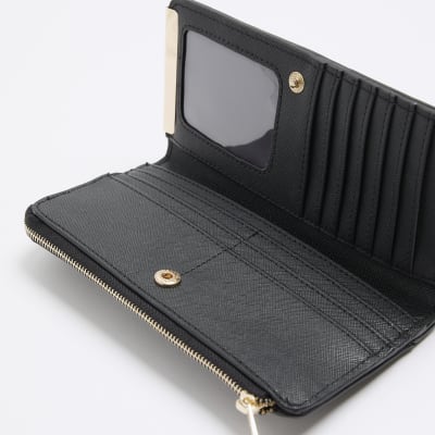 Black monogram stripe purse River Island