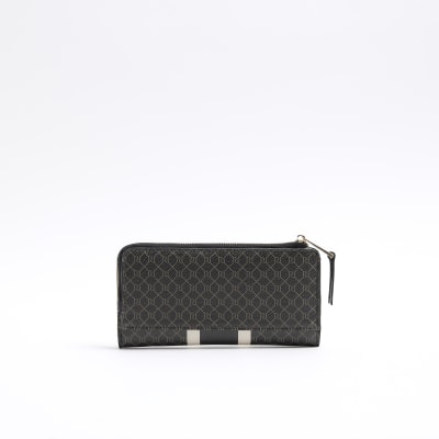 Black monogram stripe purse River Island
