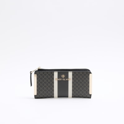 Black monogram stripe purse River Island