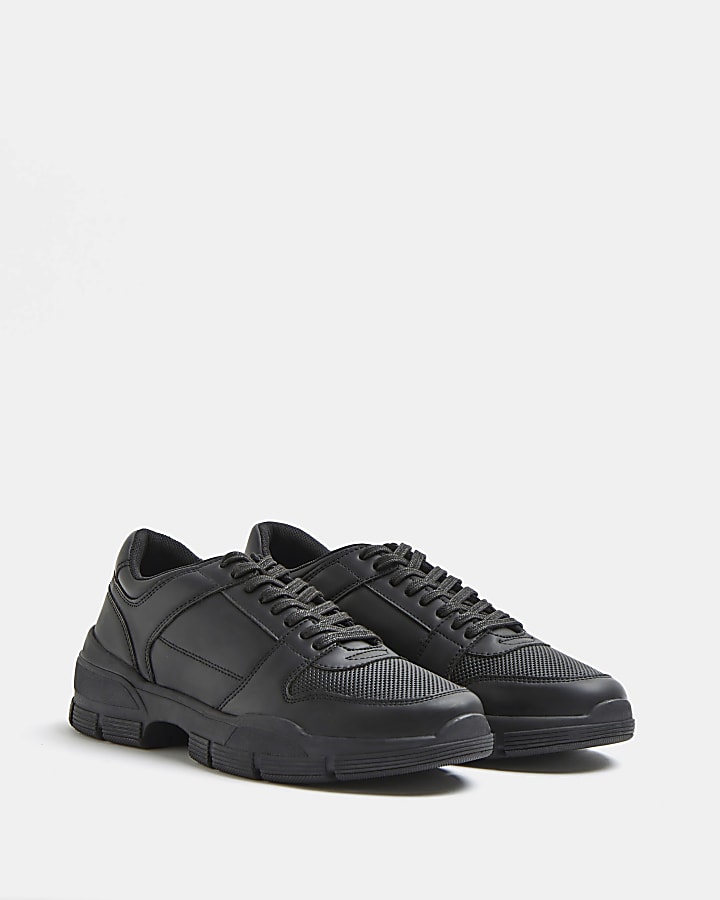 Black moulded sole lace up trainers