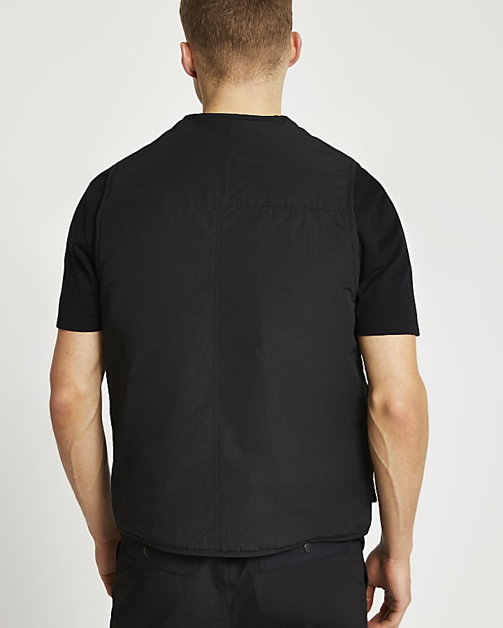 Black multi pocket utility vest gilet
