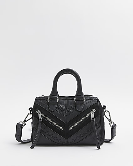 Black multi zip leather tote bag