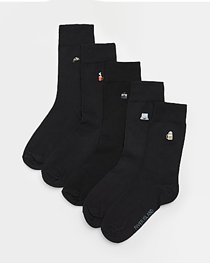 Black Multipack embroidered socks