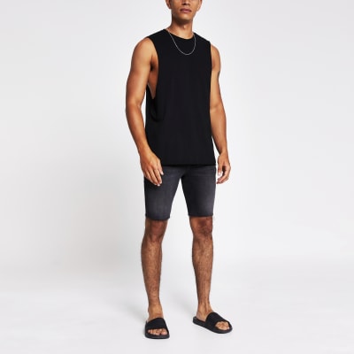 Black multipack muscle tank tops River Island
