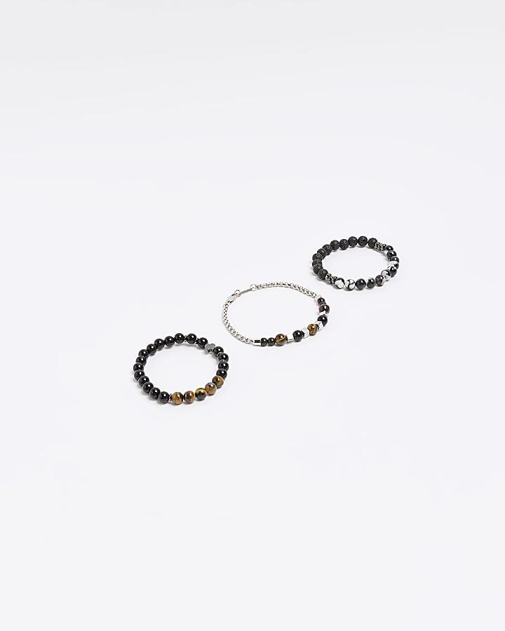Black multipack of 3 beaded bracelets