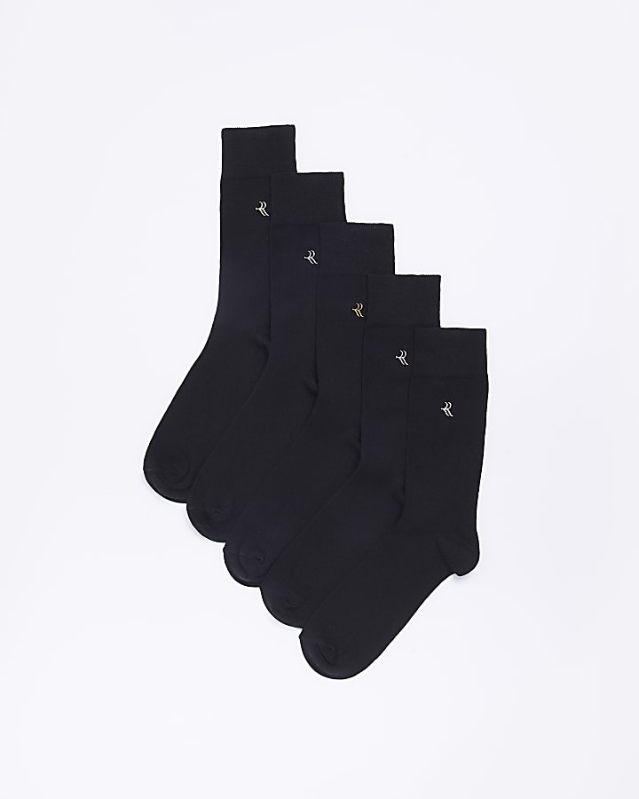 Black multipack of 5 embroidered ankle socks