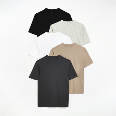 Black multipack of 5 muscle fit t-shirts | River Island