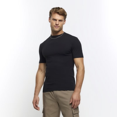 Black multipack of 5 muscle fit t-shirts | River Island